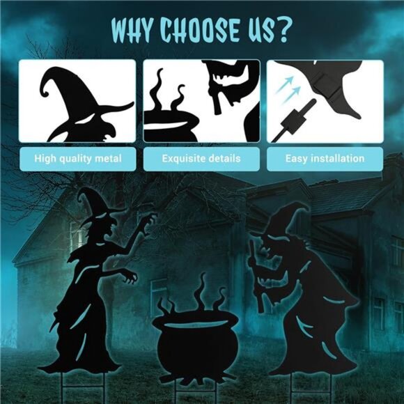 Halloween Witch Yard Decorations Witch Silhouette Yard Stakes with Cauldron - Picture 4 of 8
